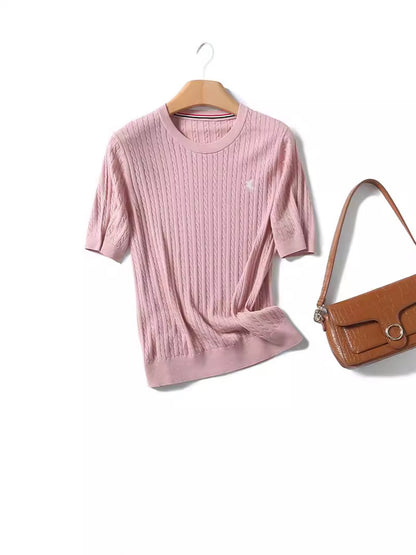Miu Series Spring and Summer round Neck Embroidered Ruff Pony Fashion Simple Knitwear Female Tn2258 Fashion All-Matching