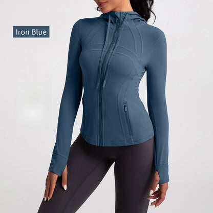 Athena Liu hooded yoga jacket for women, slim fit, zipper, running, fitness, sports jacket