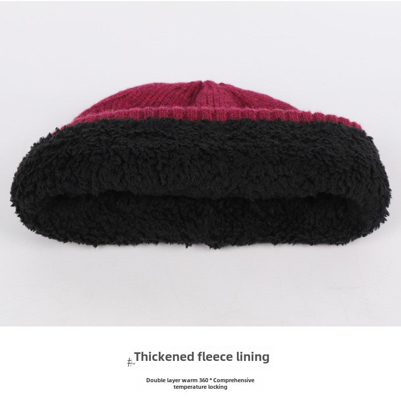 Winter Double Layer Fleece-lined Thickened Knitted Hat Women's Solid Color Wool Warm Windproof Earflaps Slipover Flanging Woolen Cap