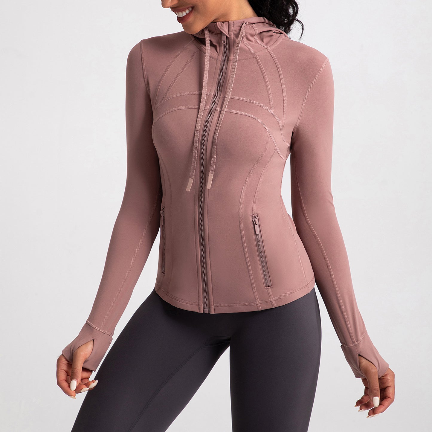 Athena Liu hooded yoga jacket for women, slim fit, zipper, running, fitness, sports jacket