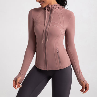 Athena Liu hooded yoga jacket for women, slim fit, zipper, running, fitness, sports jacket