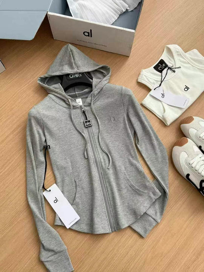 A-L High-Quality Hooded Zipper Jacket and Pleated Skirt Set Two-Piece Slim Fit Versatile Yoga Sports