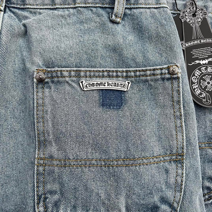 Top Heavy Industry Crafted CH Double Knee Cross Patch Leather B01 Version Logging Pants Straight Leg Sanskrit Workwear Pants High Street Jeans