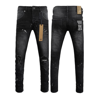 Men's KSB Jeans Straight Leg Ripped Stretch American High Street Casual Men's Jeans