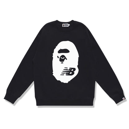 Terry Sweatshirt with Ape Man Letter Print, Unisex, Pure Cotton, Loose Fit, Thin, Crew Neck Pullover Top, Outerwear
