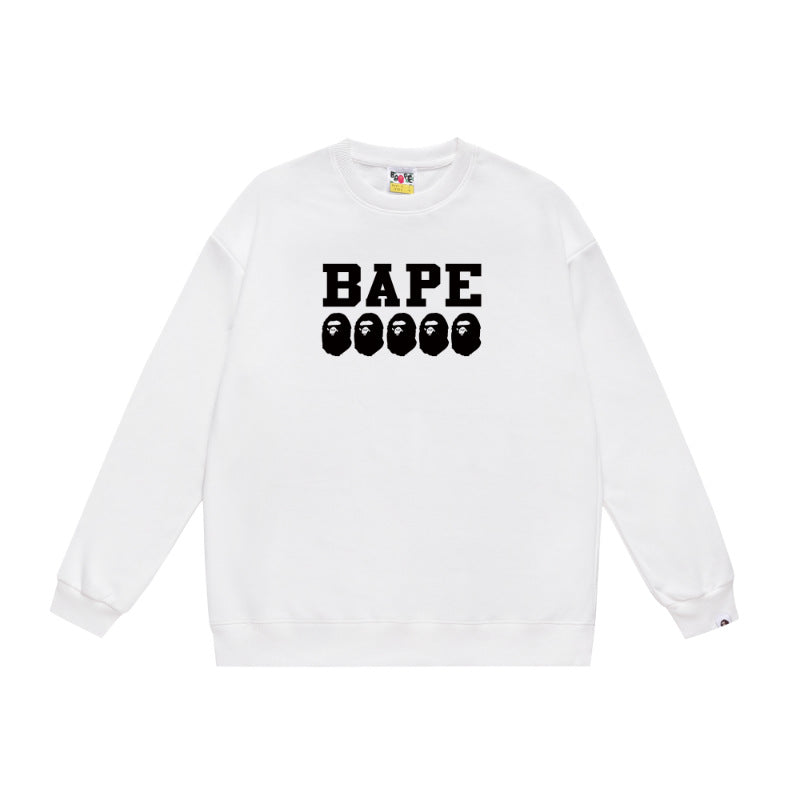 Terry Sweatshirt with Ape Man Letter Print, Unisex, Pure Cotton, Loose Fit, Thin, Crew Neck Pullover Top, Outerwear