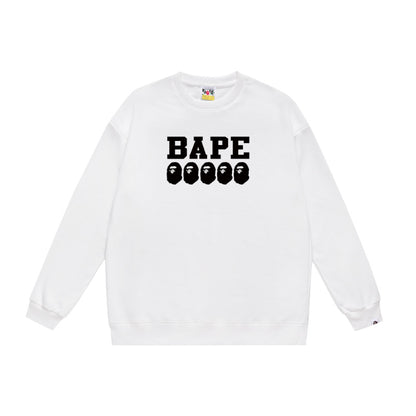 Terry Sweatshirt with Ape Man Letter Print, Unisex, Pure Cotton, Loose Fit, Thin, Crew Neck Pullover Top, Outerwear