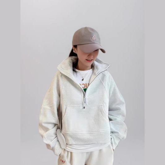 Lulu Half Turtleneck Sweatshirt Casual Style Women Autumn Winter New Casual Fleece Pullover Half Zipper Short Jacket