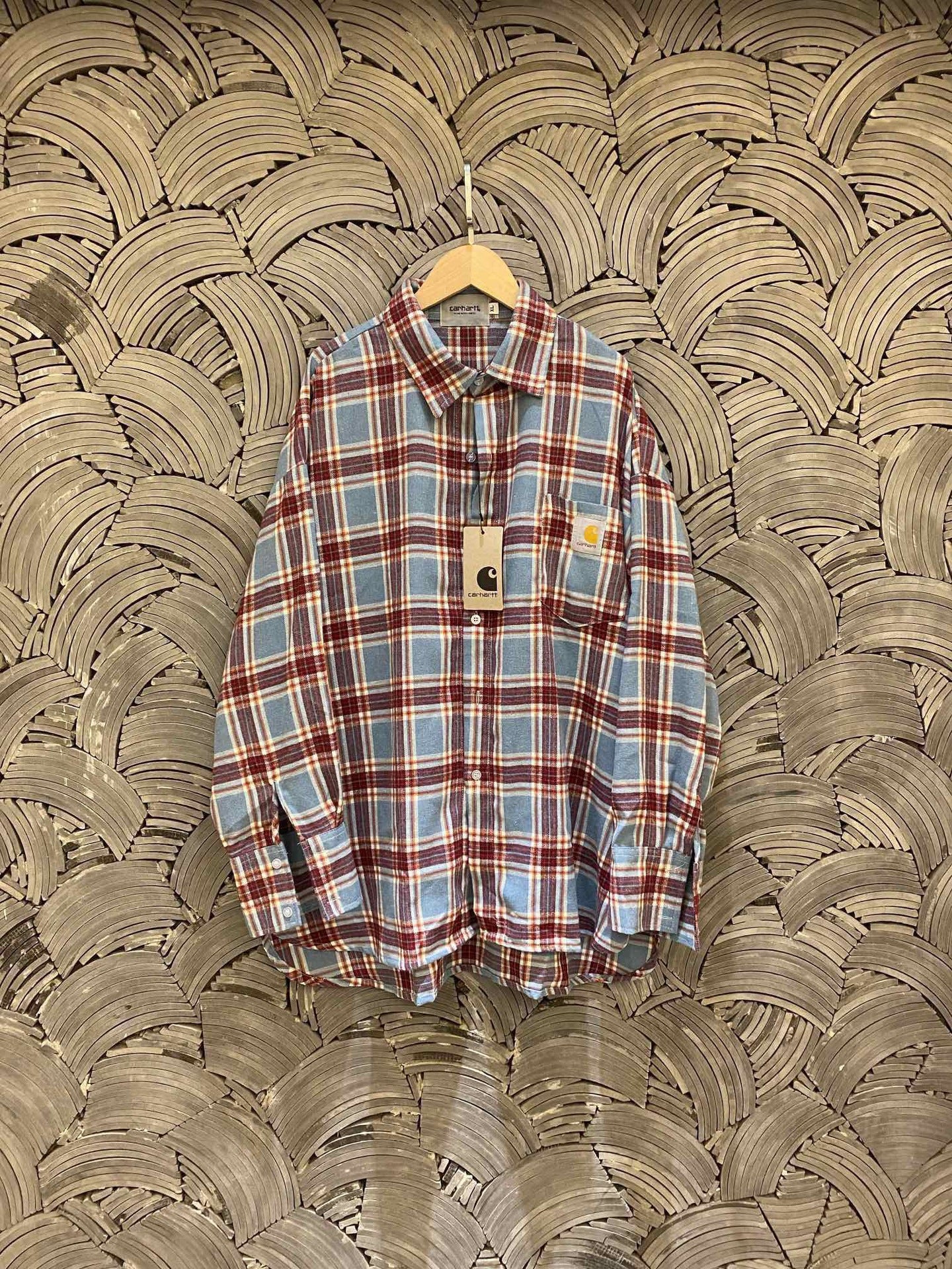 Carhartt Pure Cotton Brushed Embroidered Logo Plaid Element Heavyweight Frayed Edge Shirt for Men and Women Couples