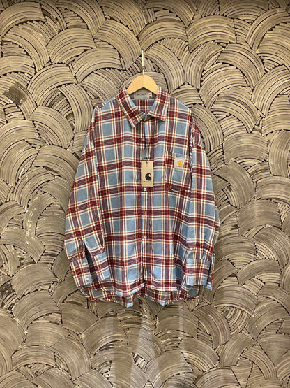 Carhartt Pure Cotton Brushed Embroidered Logo Plaid Element Heavyweight Frayed Edge Shirt for Men and Women Couples