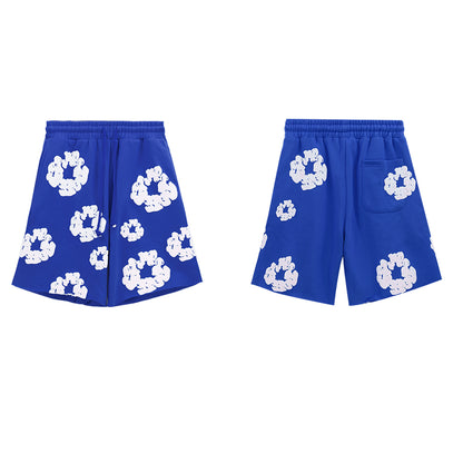 Puff Print Shorts 2024 European and American Fashion Brand Men's plus Size Loose Multi-Color Beach Pants