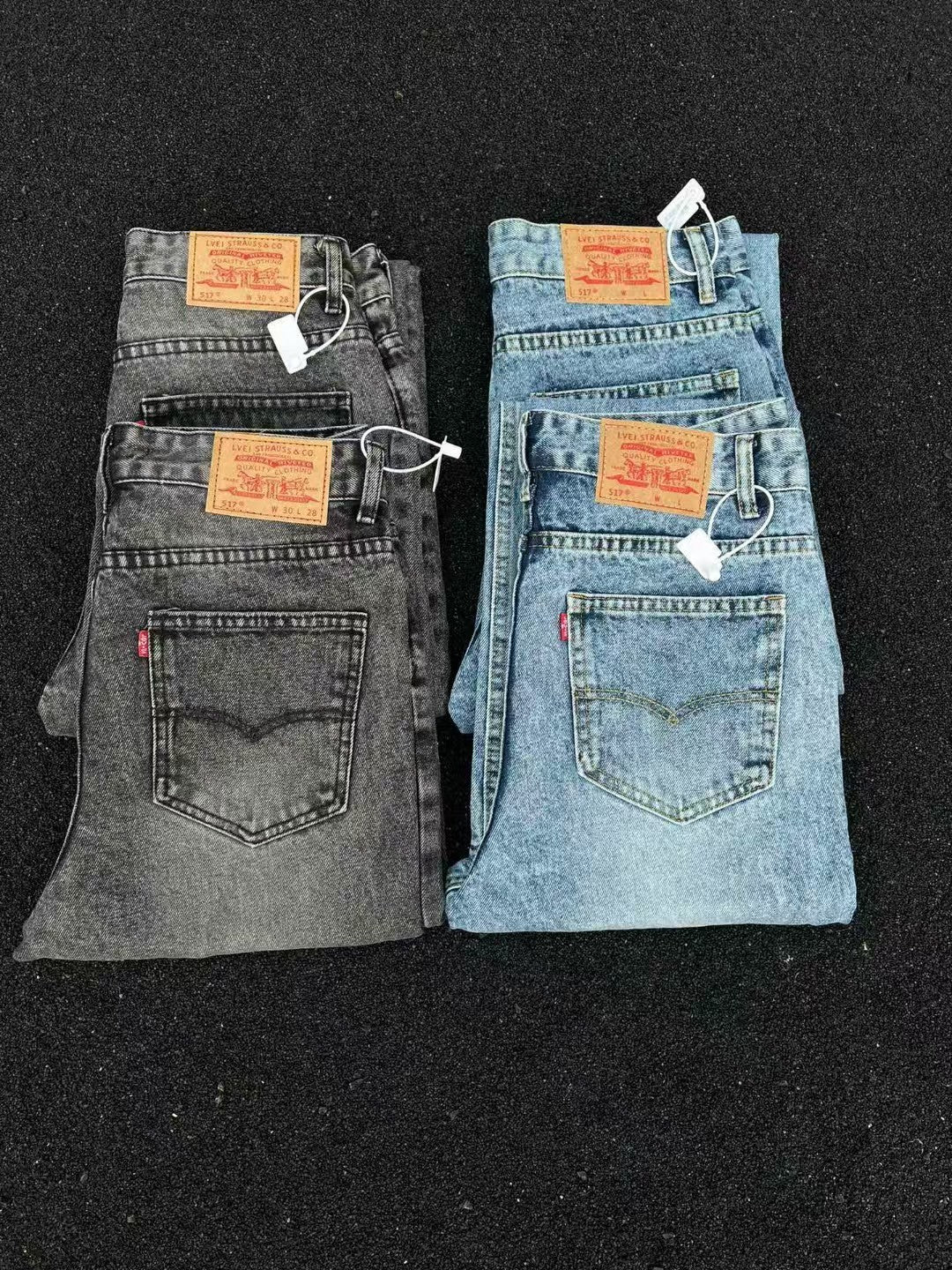 Cleanfit Ice Blue Marble Style Washed Vintage Flared Jeans Distressed Vibes
