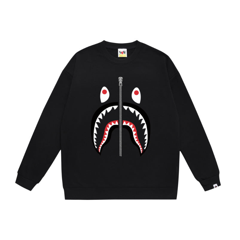 Terry Sweatshirt with Ape Man Letter Print, Unisex, Pure Cotton, Loose Fit, Thin, Crew Neck Pullover Top, Outerwear