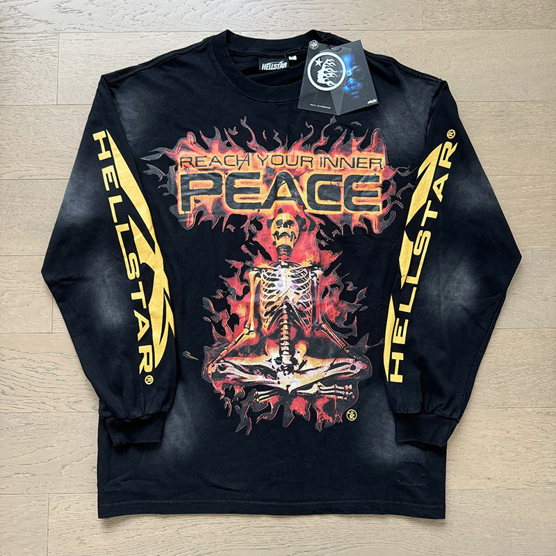 2025 Summer New American Fashion Brand Male and Female Couples Wear plus Size Loose Pullover Long Sleeve T-shirt Teenagers