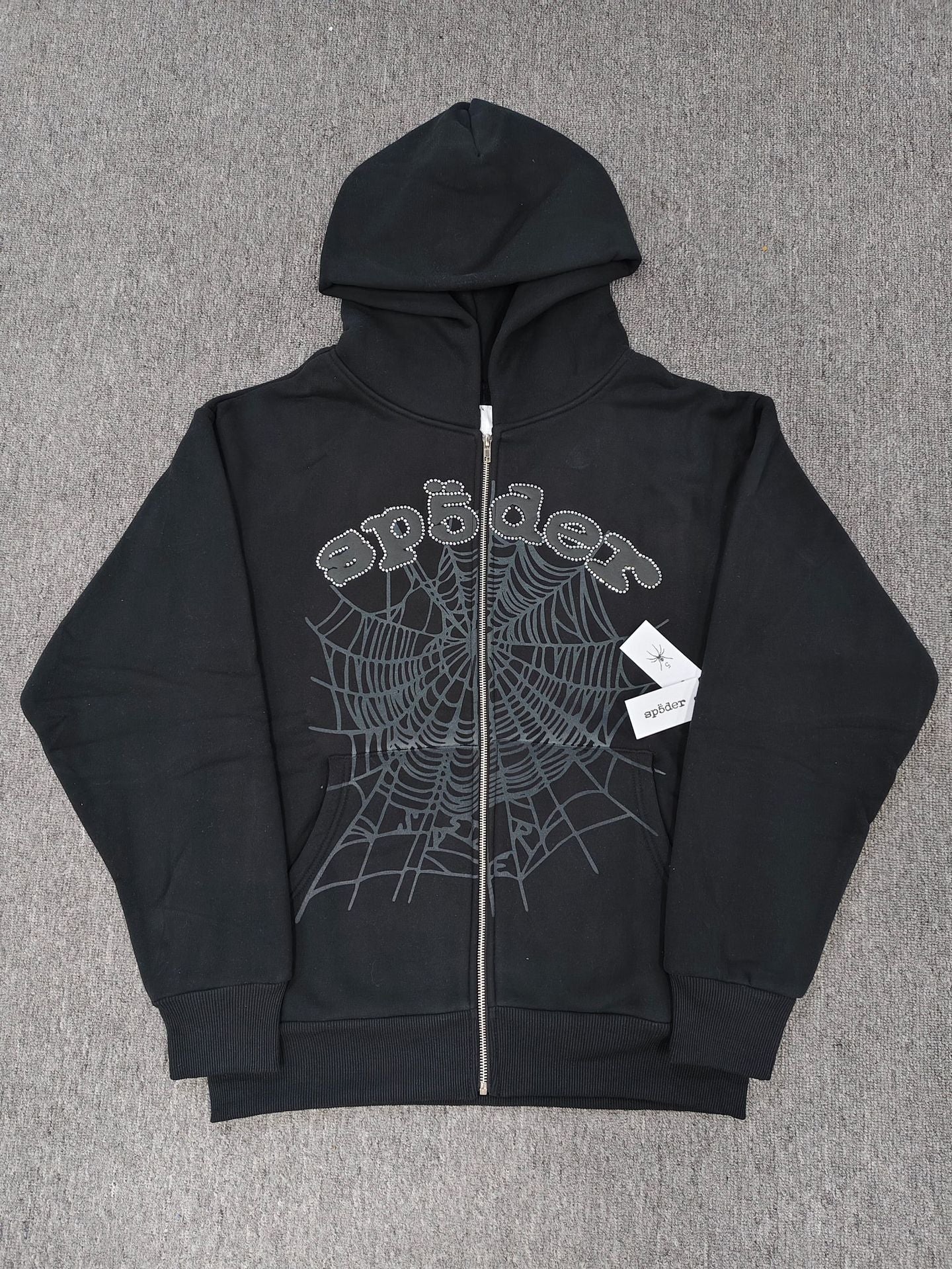 Trendy Brand Hoodie Casual Jacket Letter Black Strap Rhinestone Zipper Sp5-der Sweatshirt Men