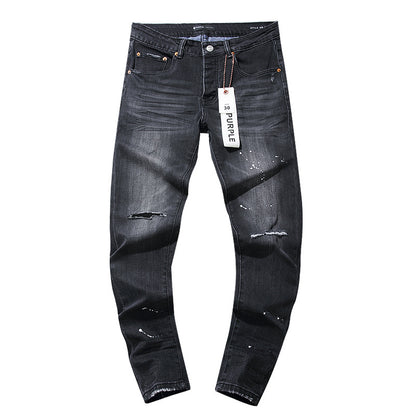 Jeans Washed and Distressed Retro Tattered Jeans Splash Ink Ruffle Handsome and Beautiful Style