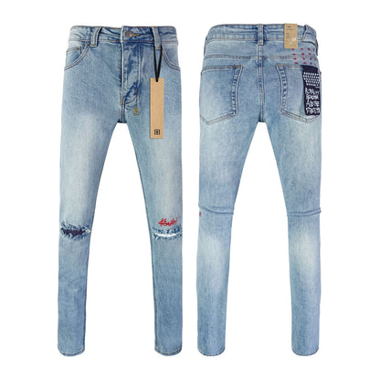 Men's KSB Jeans Straight Leg Ripped Stretch American High Street Casual Men's Jeans