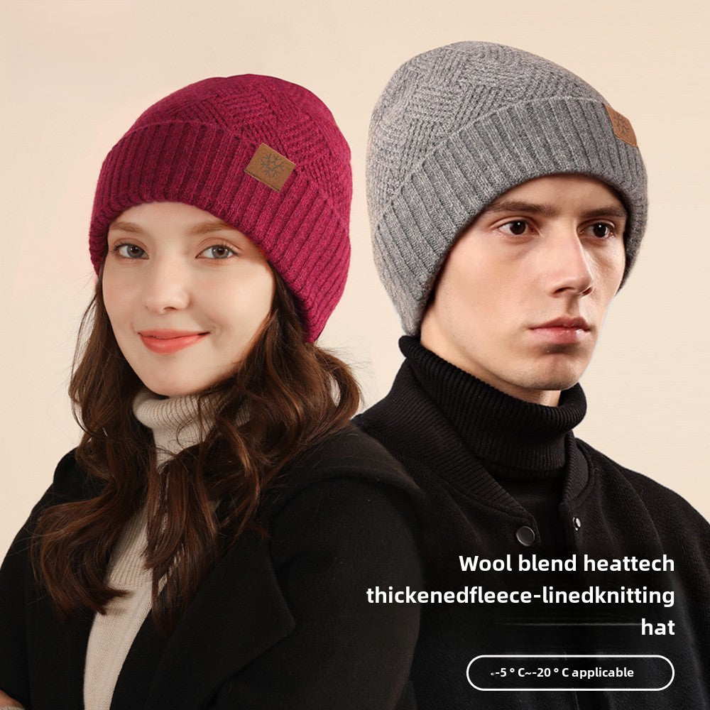 Winter Double Layer Fleece-lined Thickened Knitted Hat Women's Solid Color Wool Warm Windproof Earflaps Slipover Flanging Woolen Cap