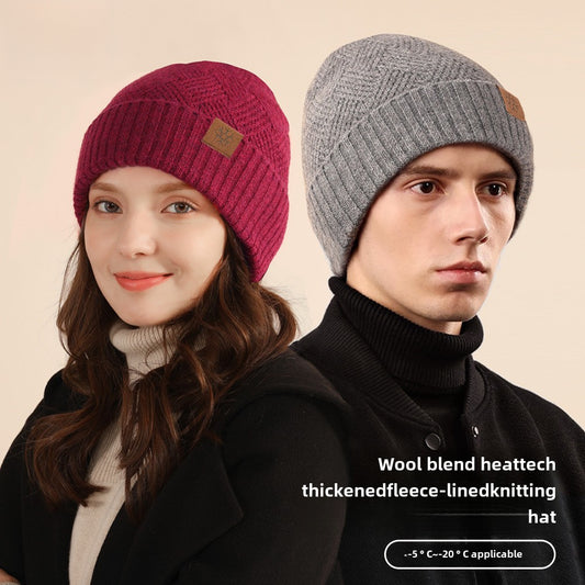 Winter Double Layer Fleece-lined Thickened Knitted Hat Women's Solid Color Wool Warm Windproof Earflaps Slipover Flanging Woolen Cap