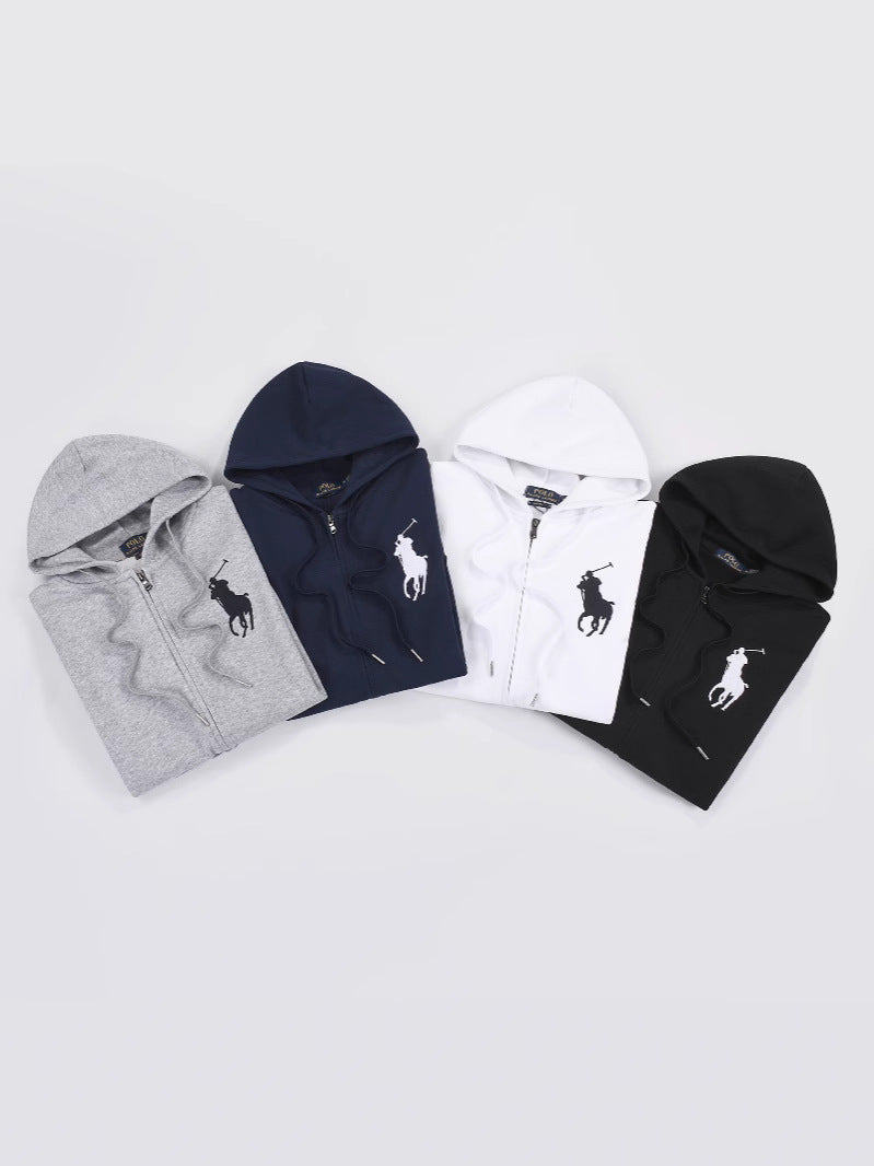 GMabcd Spring and Autumn Thin Pony Hooded Sweatshirt RL Cardigan Zipper Embroidery Loose Plus Size Paul POLO Jacket