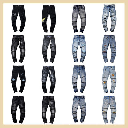 Jeans Washed and Distressed Retro Tattered Jeans Splash Ink Ruffle Handsome and Beautiful Style