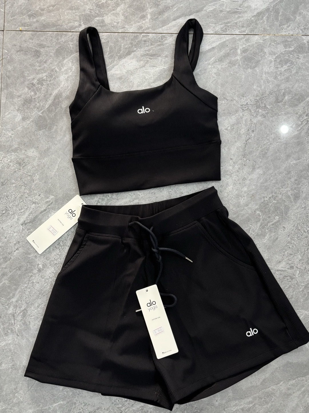 Al Yoga Bra High Elasticity Sleeveless Waffle Solid Color Tank Top Shorts Casual Set Yoga Fitness