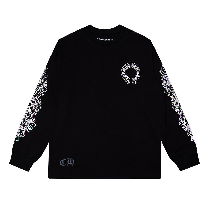 Ch Heart High-Quality Double Yarn Pure Cotton Unisex Printed Long Sleeve T-Shirt