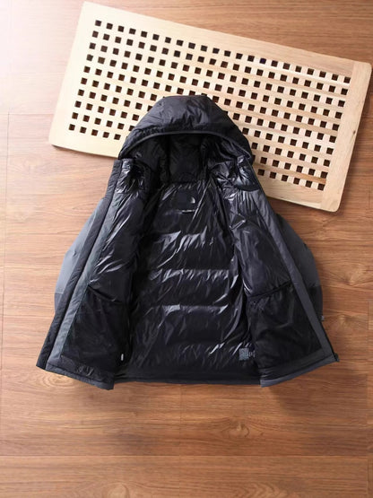 GMabcd UE Down Jacket Unisex Color Block T Waterproof Warm Color Block Hooded Thickened Couple Hooded Down Jacket