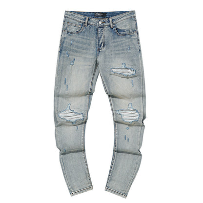 Jeans Washed and Distressed Retro Tattered Jeans Splash Ink Ruffle Handsome and Beautiful Style