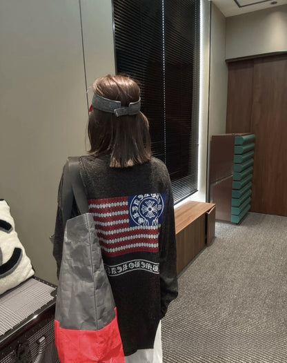 25ss New Ch Crow Snowflake Cotton Long Sleeve Summer Thin Loose Lazy Back Print T-Shirt Women Round Neck