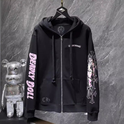 Ch Classic Sanskrit Letter Printing Miami Spice Zipper Coat Sweatshirt