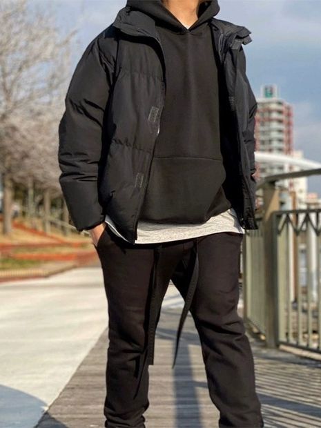 GmabcdFEAR OF GOD Double Stitch ESSENTIALS Solid Color Thickened Cotton Jacket Pure Black