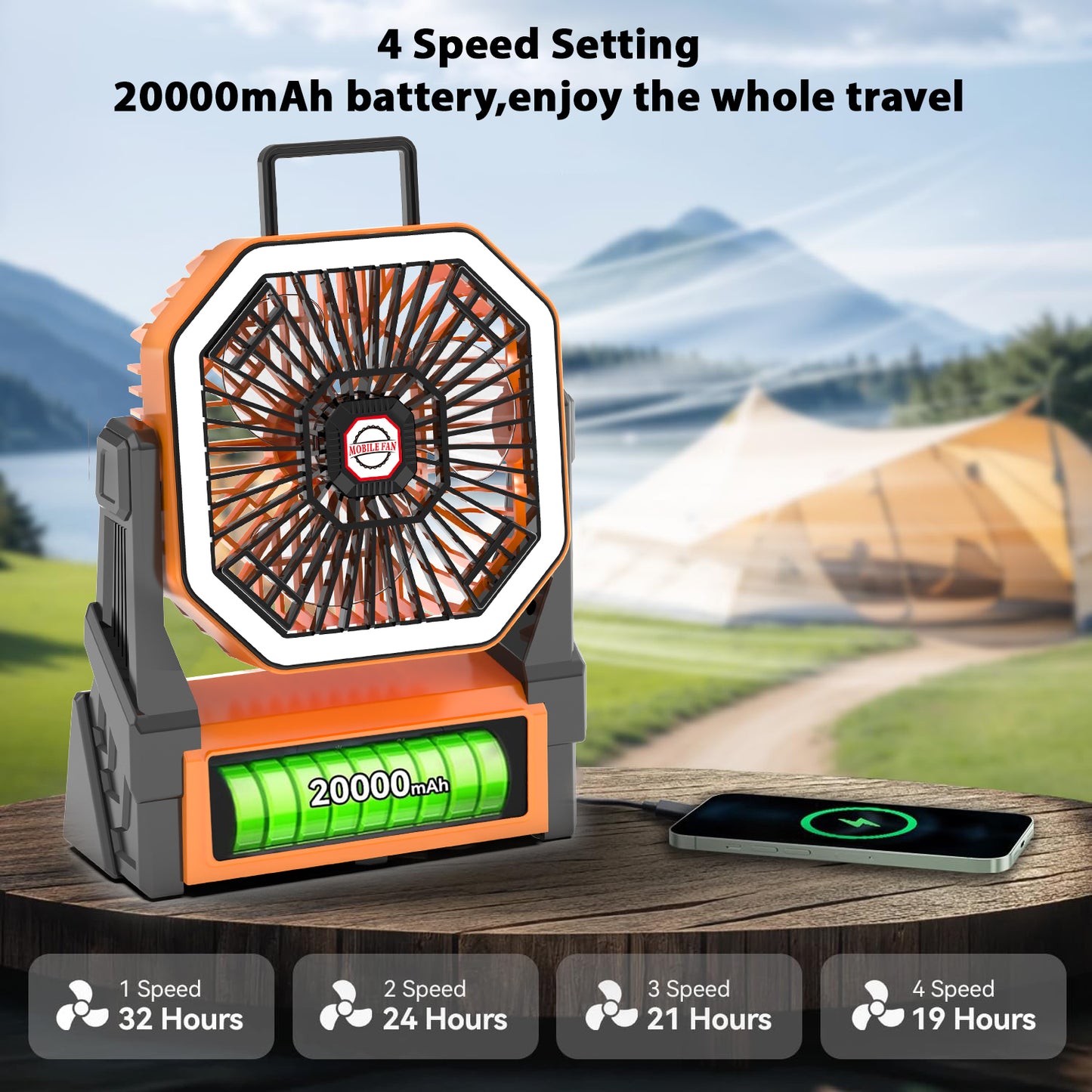 2025 model display screen charging fan lamp tent camping fan portable outdoor fan