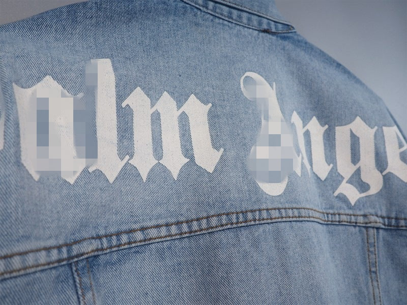 PA Trendy Brand Denim Jacket with Large Letter Logo and Palm Tree Design for Couples