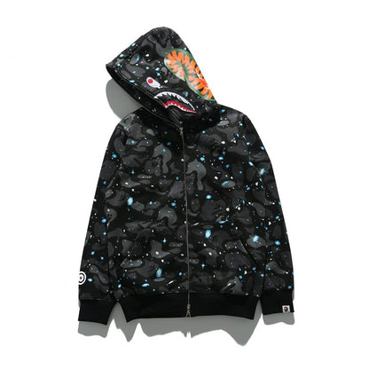 Baby Apee Shark Camouflage Hooded Cardigan Zipper Fashion Brand Comfortable Men's Women's Pullover Coat