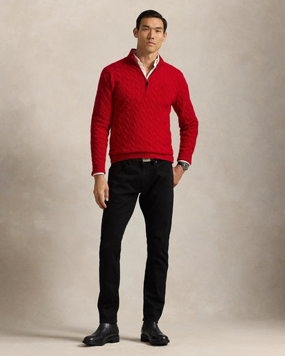 Real Shot RL Raffi Pony Label Embroidered Knit Sweater Men Autumn Winter Stand Collar Cable Couple Half Zip Sweater Women