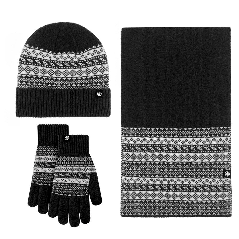 Winter New Japanese Style Knitting Gloves Scarf Hat Three-Piece Set Wool Warm Cold-Proof Fur Ball Scarf Three-Piece Set