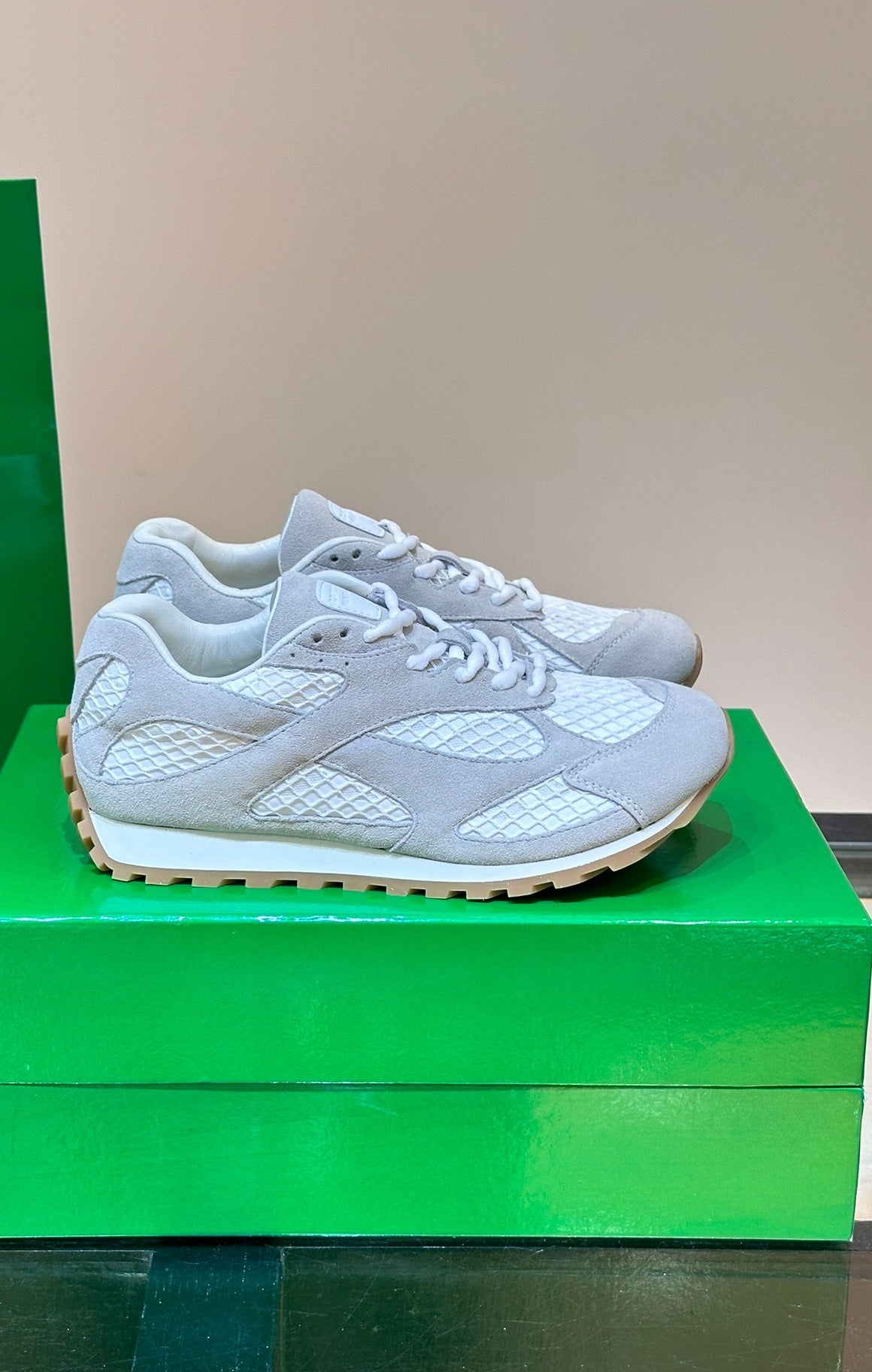 GMabcd New Casual Genuine Leather Mesh Patchwork Dad Shoes Versatile Fashion Couple Lace-up Sneakers