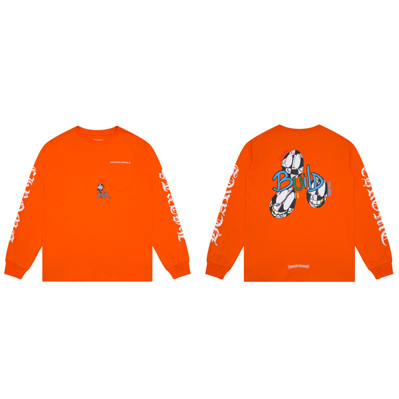 Ch Heart High-Quality Double Yarn Pure Cotton Unisex Printed Long Sleeve T-Shirt