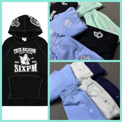 SIXPM American Retro Youth Trendy Outerwear Fashion Zipper Hoodie Fleece Set Pants Unisex Winter