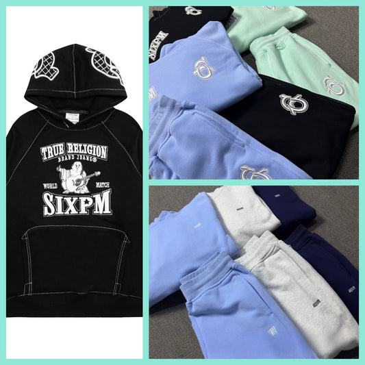 SIXPM American Retro Youth Trendy Outerwear Fashion Zipper Hoodie Fleece Set Pants Unisex Winter