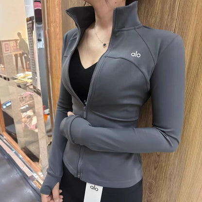 A-L-O Yoga Yoga Wear Stand Collar Sports Jacket Women Slimming Versatile Fitness Wear Stretchy Tight Long Sleeve