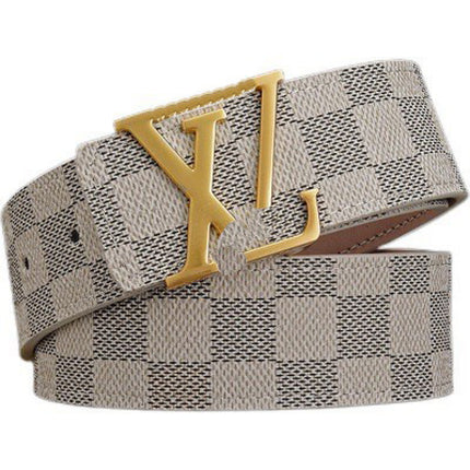 New Men's Belt Smooth Buckle Waist Belt Letter Youth Plaid Pattern Belt Korean Style Trendy Casual Versatile