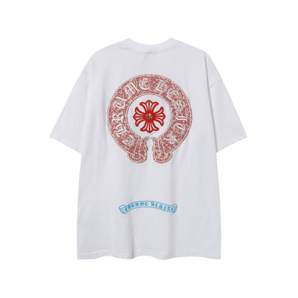 2025 New CHRM Heart Cross Sanskrit Patch Print Embroidery Loose Short Sleeve for Men and Women