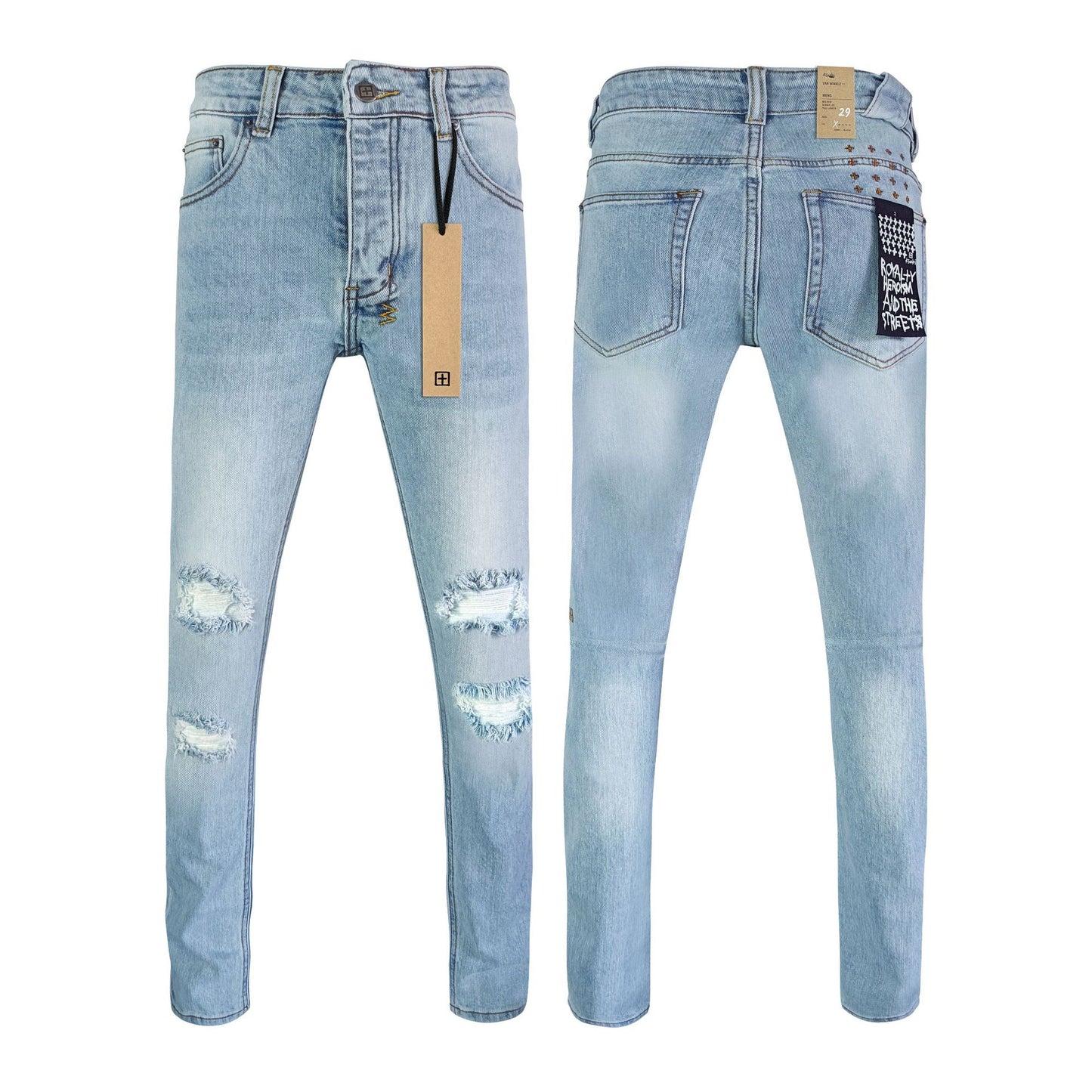 Men's KSB Jeans Straight Leg Ripped Stretch American High Street Casual Men's Jeans