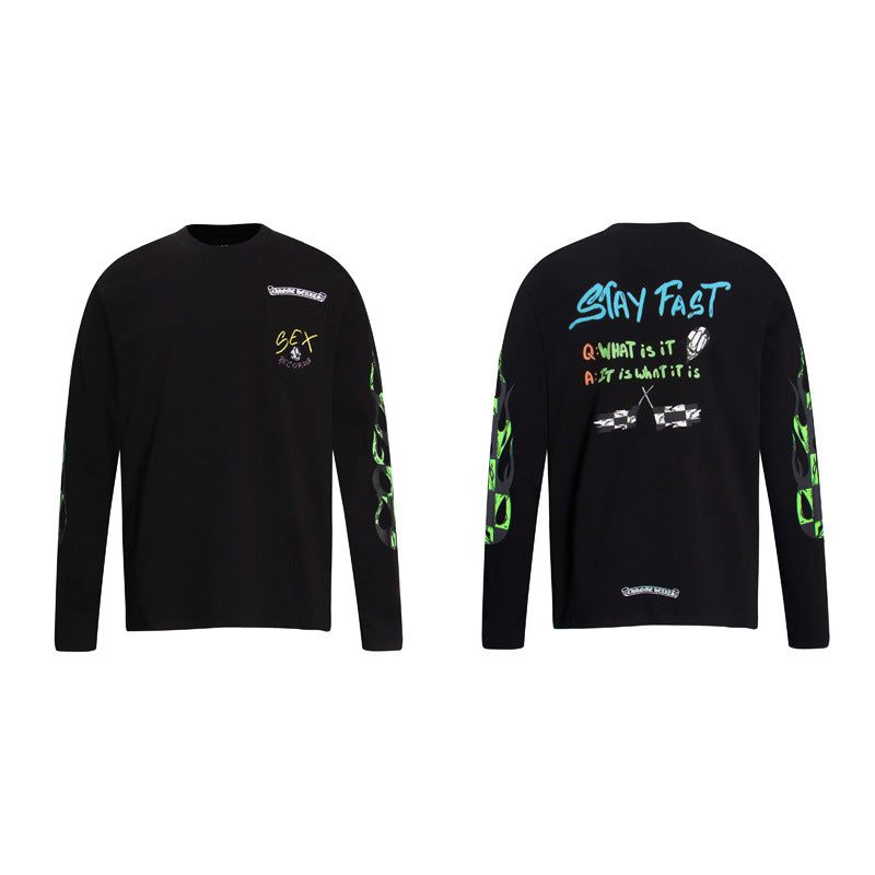Ch Heart High-Quality Double Yarn Pure Cotton Unisex Printed Long Sleeve T-Shirt
