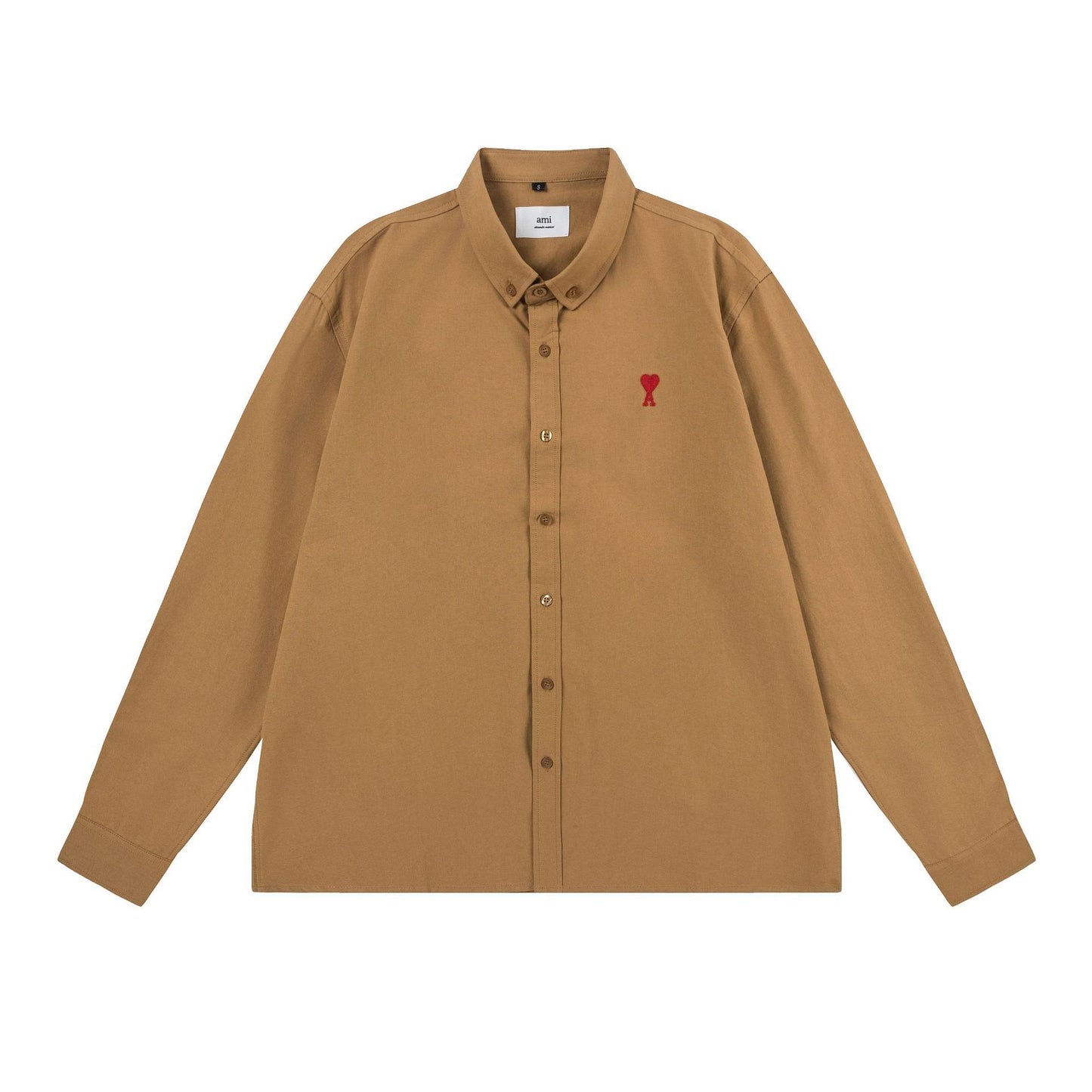 Trendy Brand Am* Small Heart Embroidered Shirt Casual Loose Fit Unisex Couple Style Amy Cotton Long Sleeve Top(2)