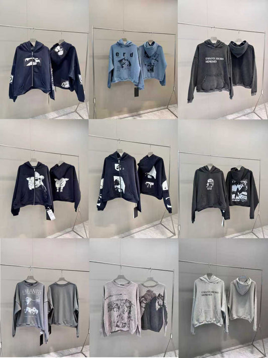 High-Quality ERD Melancholy Rich Second Generation Hooded Sweatshirt Washed Vintage Distressed Jacket Autumn Winter Zipper Coat