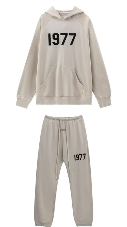 2025 New FOG 1977 Flocked Print Digital High Street European and American Style Sweatshirt Loose Casual Pants Unisex Set