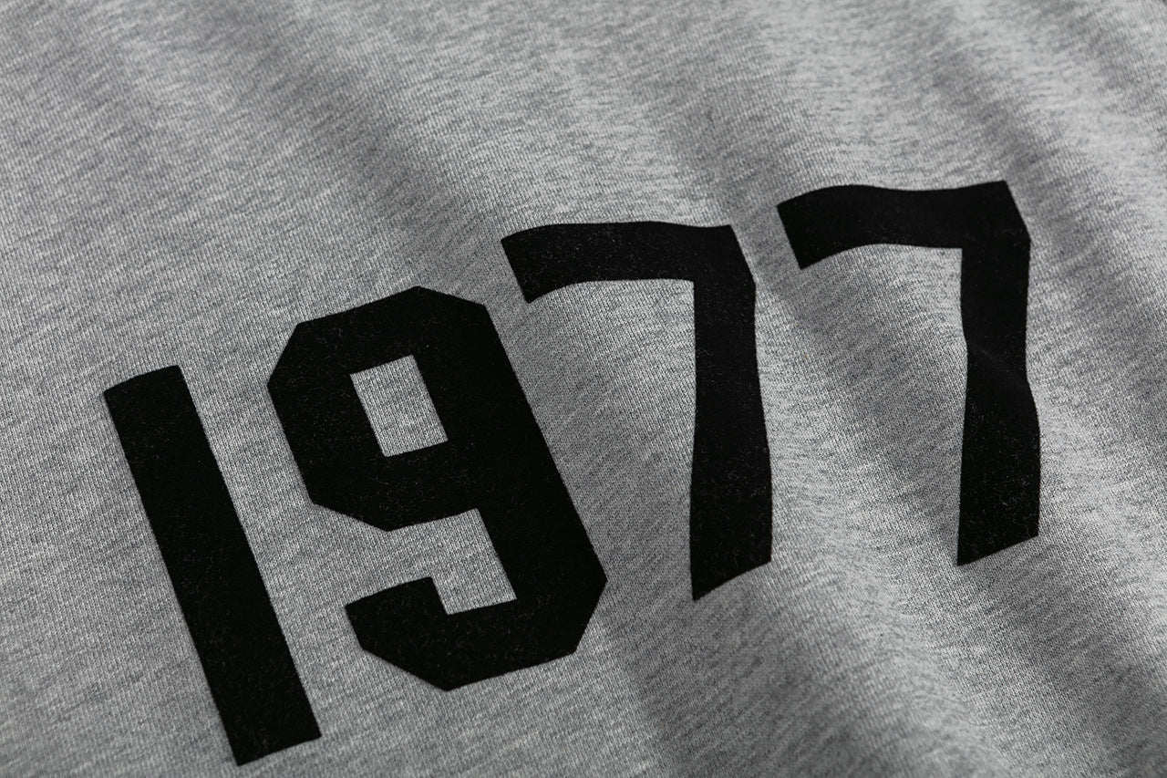 2025 New FOG 1977 Flocked Print Digital High Street European and American Style Sweatshirt Loose Casual Pants Unisex Set